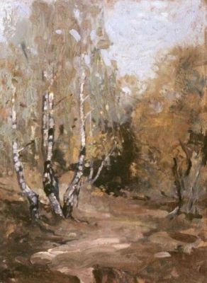 pictură de șevalet - Barbu, Elena; Pădure de mesteceni