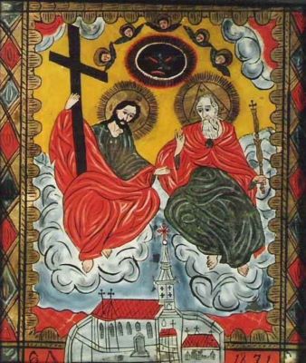 icoană pe sticlă - Moga, Savu; Sfânta Treime