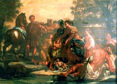 pictură - Anonim italian; Faustulus cu Remus și Romulus