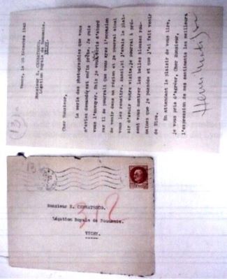 scrisoare - Matisse, Henri; Henri Matisse către Eugen Cernătescu