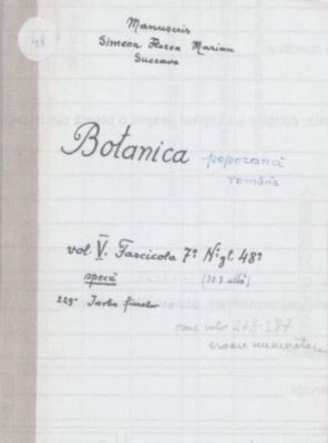 manuscris; Botanica poporană română vol. V, fascicola 7, specii: Iarba fiarelor