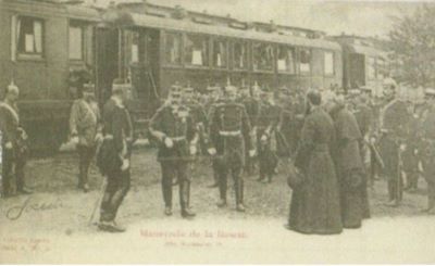 Carte poștală ilustrată - Socecu; Regele Carol I și ofițerii superiori staționați în gară