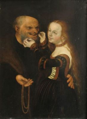pictură - Cranach cel Bătrân, Lucas (după); Pereche nepotrivită (Bărbat bătrân și femeie tânără)