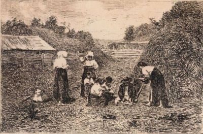 gravură - Aman, Theodor; Popas la munca câmpului