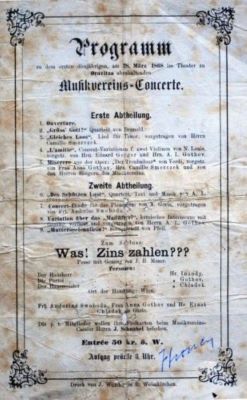 Tipografia J. Wunder; Program pentru primul concert al anului 1868 la teatrul din Oravița