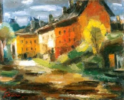 pictură - Șirato, Francisc; Case la Sighișoara