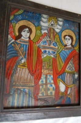 icoană pe sticlă - necunoscut; Mihail și Gavril
