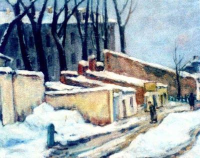 pictură - Bunescu, Marius; Peisaj de iarnă (Curte în Calea Victoriei)