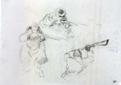 grafică - Grigorescu, Nicolae; Scenă din războiul din 1877 (Pușcași)