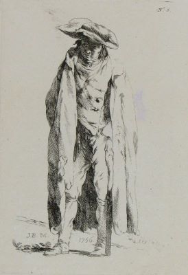 gravură - Pierre, Jean Baptiste Marie; (SC.); [Om în mantie]; în registrul inventar: „Figuri izolate din viața cotidiană”