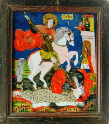 icoană pe sticlă - Prodan zugrăvițele; Sfântul Mare Mucenic Gheorghe