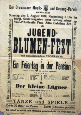 program - Tipografia Felix Weiss; Reuniunea de Muzică și Cântări organizează spectacolul „Jugend Blumen - Fast”