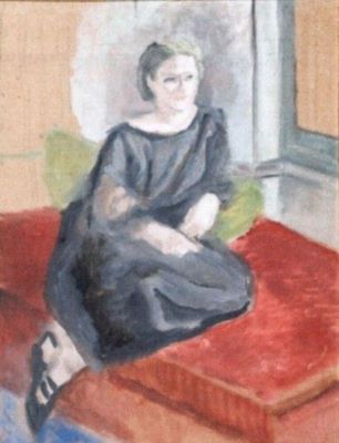 pictură - Pallady, Theodor; Femeie șezând pe o canapea roșie