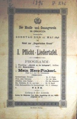 Tipografia Karl Wunder; Program pentru spectacolul organizat de Reuniunea de Muzică și Cântări din Oravița