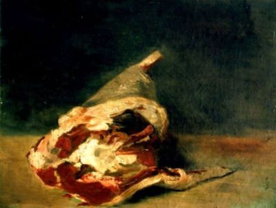 pictură - Ribot, Theodule Augustin; Natură moartă cu jambon