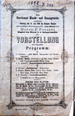 Tipografia Karl Wunder; Program pentru spectacolul organizat de Reuniunea de Muzică și Cântări din Oravița