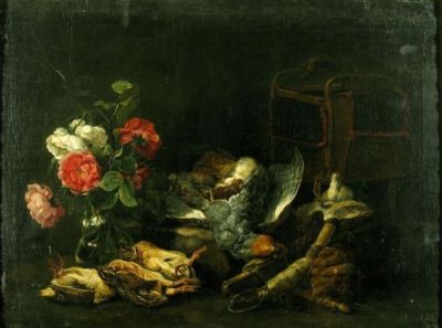 pictură - Fyt, Jan; Natură moartă cu vânat și flori (în registrul inventar: „Natură moartă și unelte de vânat”)
