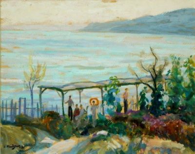 pictură - Mützner, Samuel; Grădină la malul mării (Peisaj de coastă cu personaje)