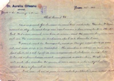 scrisoare - Olteanu, Aurel; Olteanu Aurel către Mureșianu Aurel