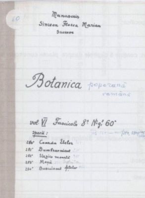manuscris; Botanica poporană română vol. VI, fascicola 8 specii: Coarda Elelor, Dumbracnicul, Urzica moartă, Moșii (Faptnica), Busuiocul