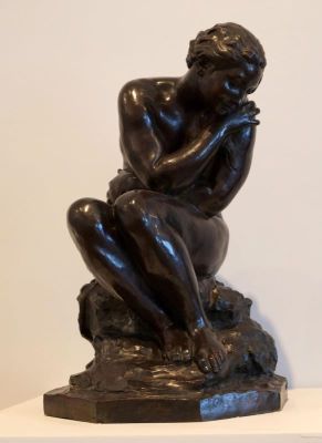 sculptură decorativă - Dalou, Jules Aimé; După baie; Nud de femeie pe o stâncă (exemplar de ediție)