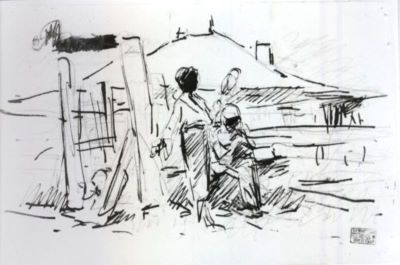 grafică - Grigorescu, Nicolae; Scenă rustică