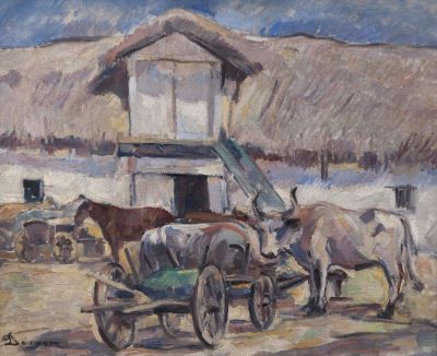 pictură de șevalet - Dărăscu, Nicolae; Curte țărănească