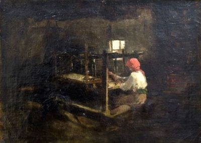 pictură - Grigorescu, Nicolae; Țărancă țesând