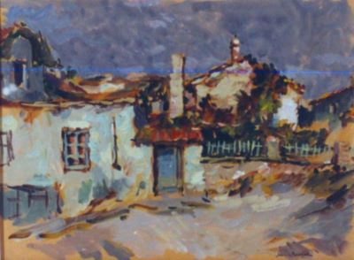 pictură - Bălțatu, Adam; Peisaj cu case