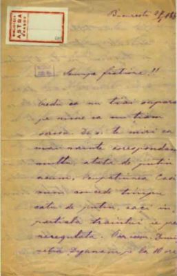 scrisoare - Groza, Elena Cornelia; Groza Elena către fratele său, Mureșianu Aurel