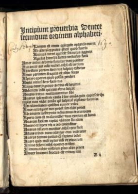 incunabul - Seneca, Lucius Annaeus; Proverbia secundum ordinem alphabeti