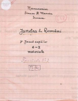 manuscris - Marin, Sorin Florea; Junețea la români, fascicola 3. Jocul copiilor; e-z; materiale