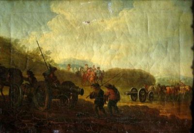 pictură; Peisaj cu artilerie și cavalerie ; pandant: Peisaj cu artilerie pe colină
