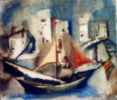 pictură - Rădulescu, Magdalena; Barcă în port