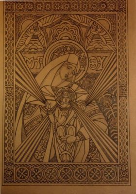 grafică - Beller, Lucia; Maica Domnului ținând în brațe pe Iisus