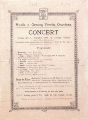 Tipografia Kehrer; Afiș al concertului organizat de Reuniunea de Muzică și Cântări din Oravița