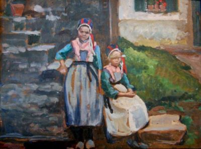pictură - Maniu-Mützner, Rodica; Două fetițe bretone