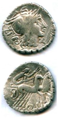 denar (imitație); denar de tip serratus Q.MARC LIBO la avers - imitație