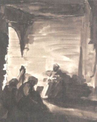 desen - Popescu, Ștefan; Scenă orientală/Interior cu personaje