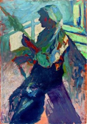 pictură de șevalet - Schweitzer-Cumpăna, Rudolf; Țărancă torcând