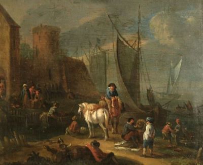 pictură - Eigen, Karl; Zidul unui port; pandant: Case în port