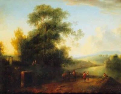pictură - Brand, Johann Christian; Peisaj cu stejari; pandant: Peisaj cu coloană ex-voto