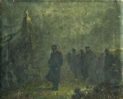 Pictură de șevalet - Petrescu, Costin; Carol (I) într-un cimitir