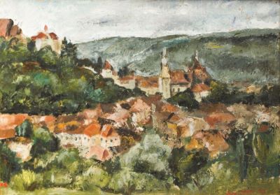Pictură de șevalet - Constante, Elena (Lena); Peisaj cu oraș de munte