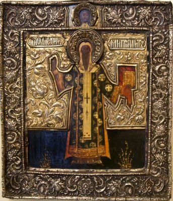 icoană pe lemn; Sfântul Mitropolit Alexei; Icoană ferecată