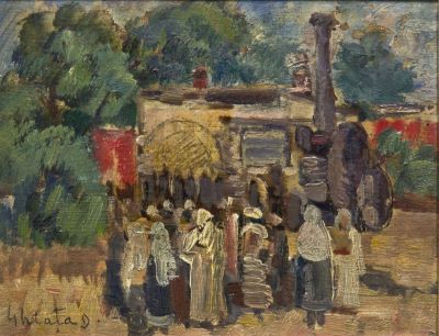pictură de șevalet - Ghiață, Dumitru; Peisaj cu batoză