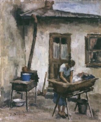 pictură - Ialomițeanu, Dan; Femeie spălând rufe