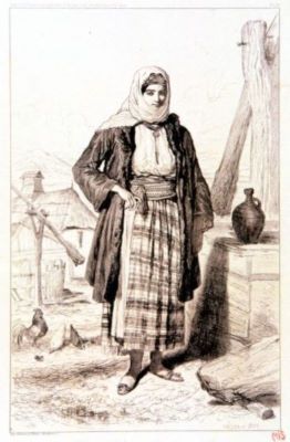 gravură - Valerio, Theodore; Femme valaque du village de Tunar