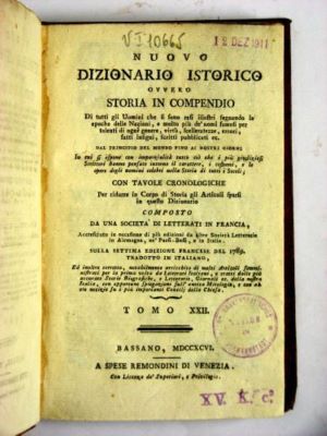 carte - Remondini di Venezia, editor comercial; Nuovo dizionario istorico