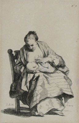 gravură - Pierre, Jean Baptiste Marie; (SC.); [Femeie alăptând]; în registrul inventar: „Figuri izolate din viața cotidiană”